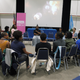 Activist and Me Too founder Tarana Burke sits in the center of the safe circle gathering of campus activists at the Woodruff Library at the Atlanta University Center in Atlanta on April 9.